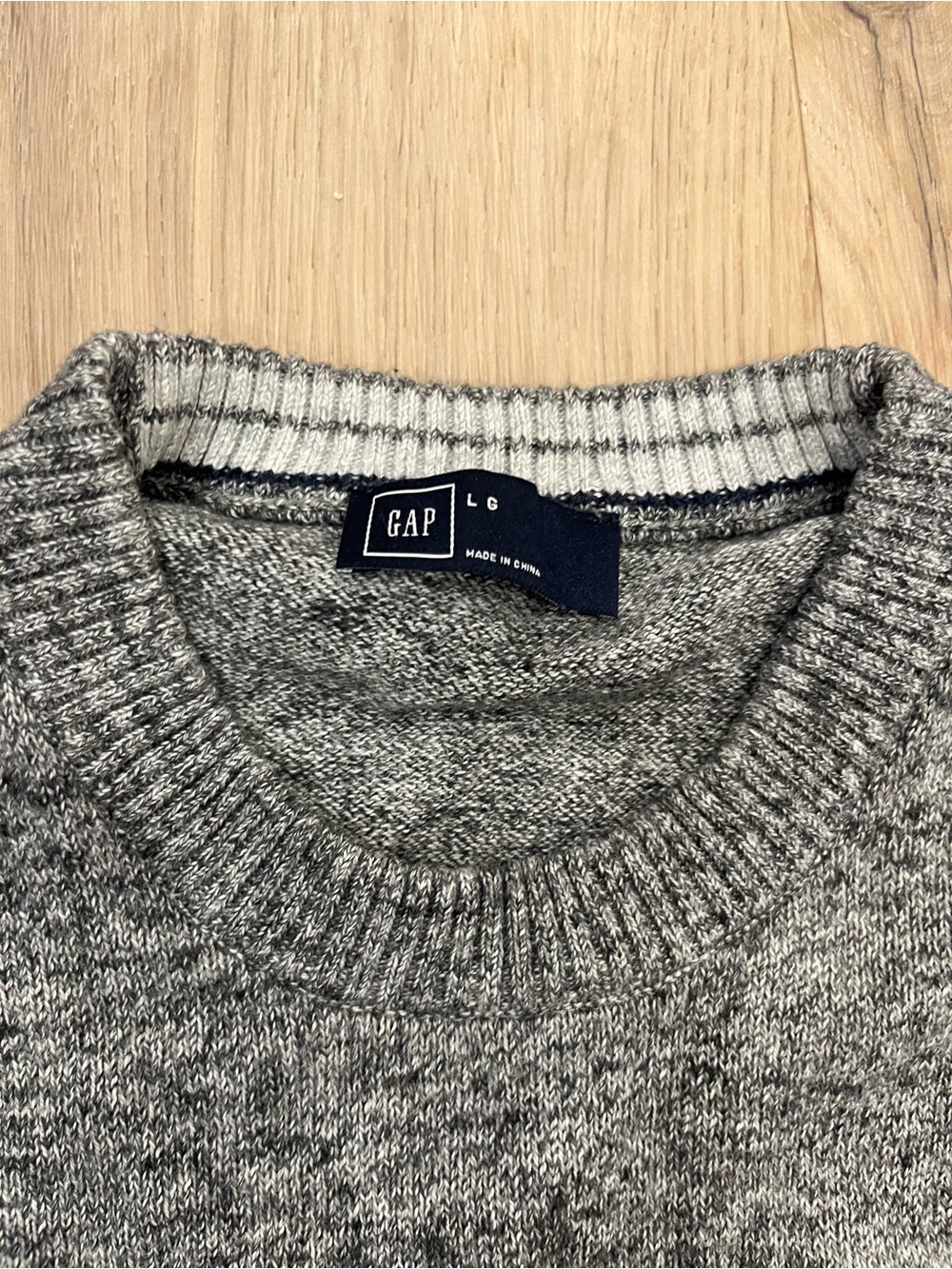 GAP Men's Gray Crewneck Sweater with Patterned Sleeve Stripes - Picture 2 of 4